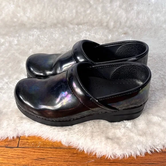 Dansko Professional Leather Clogs Petrol Patent Black Footwear Sz 8 - Picture 6 of 10